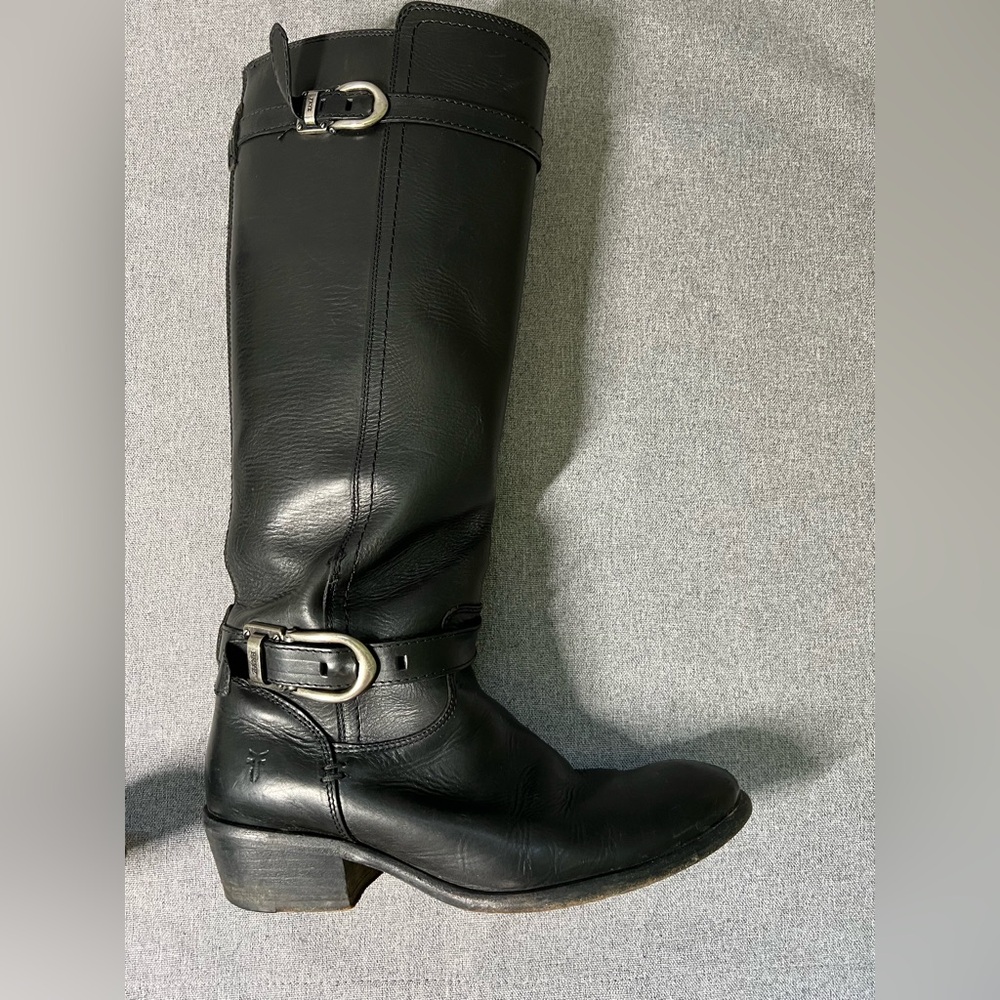 Frye Double Buckle Black Leather Boots